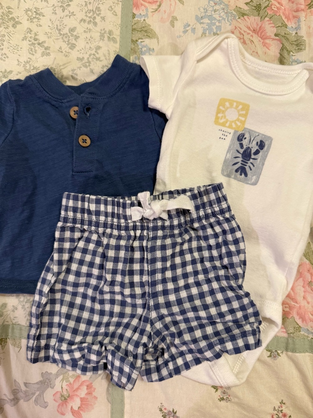 Carter's Navy Blue & White Gingham Baby Matching Set
